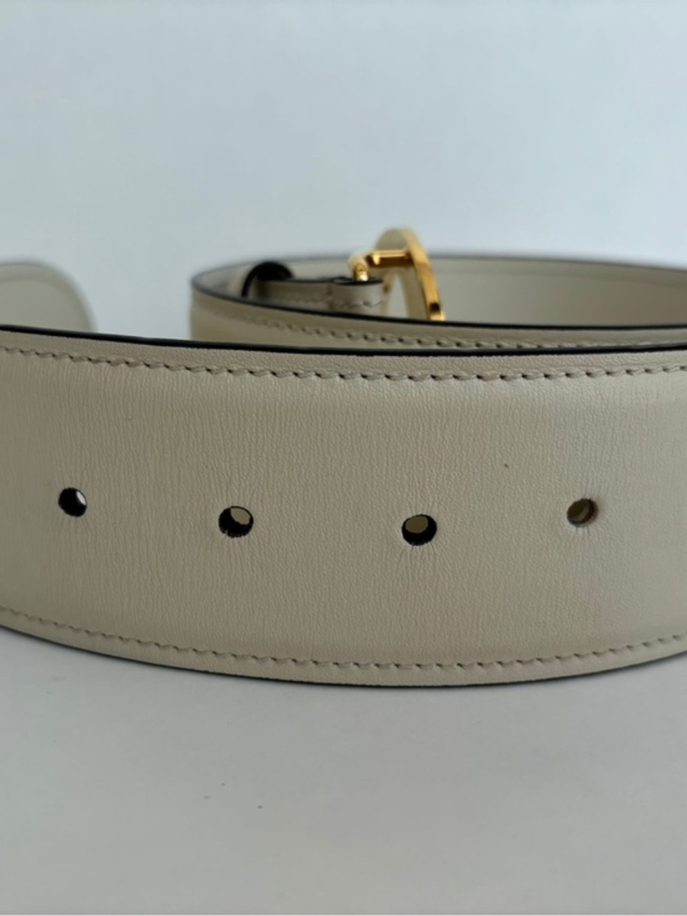Gucci Interlocking GG Belt Cream Leather Gold Buckle Size 85/34 Authentic - Picture 3 of 7